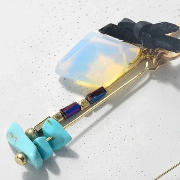 2 LEFT! Opal Dangle Earrings Turquoise Hematite Beads - Picture 3 of 10